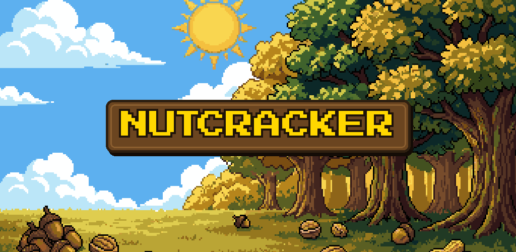 NutCracker gameplay banner showing the pixel-art board and Nutkin the squirrel